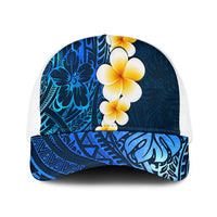 Blue Polynesia Mesh Trucker Cap Plumeria Tropical Leaves With Galaxy Polynesian Art - Polynesian Pride