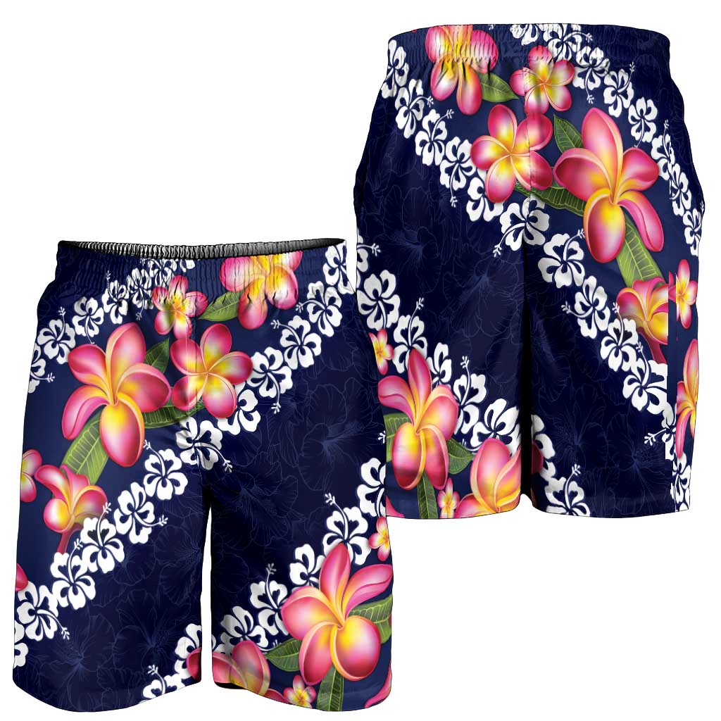 Blue Polynesia Shorts for Men Plumeria With Hibiscus Pattern Tropical Vibes - Polynesian Pride
