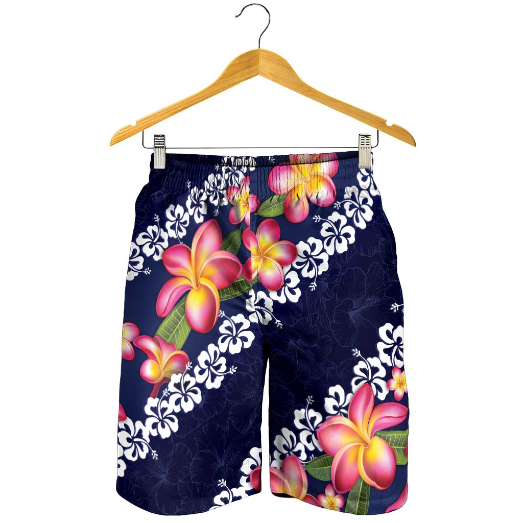 Blue Polynesia Shorts for Men Plumeria With Hibiscus Pattern Tropical Vibes - Polynesian Pride