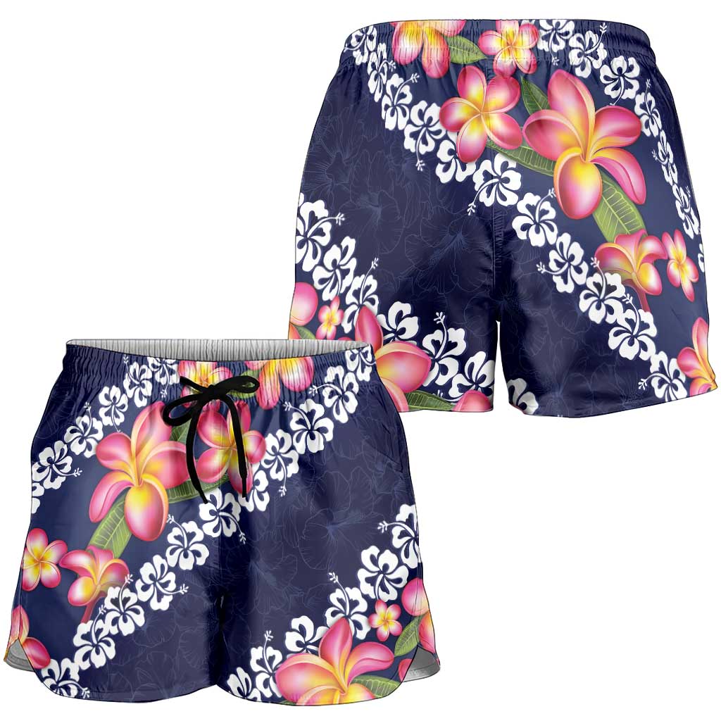 Blue Polynesia Shorts for Women Plumeria With Hibiscus Pattern Tropical Vibes - Polynesian Pride