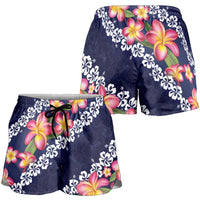Blue Polynesia Shorts for Women Plumeria With Hibiscus Pattern Tropical Vibes - Polynesian Pride