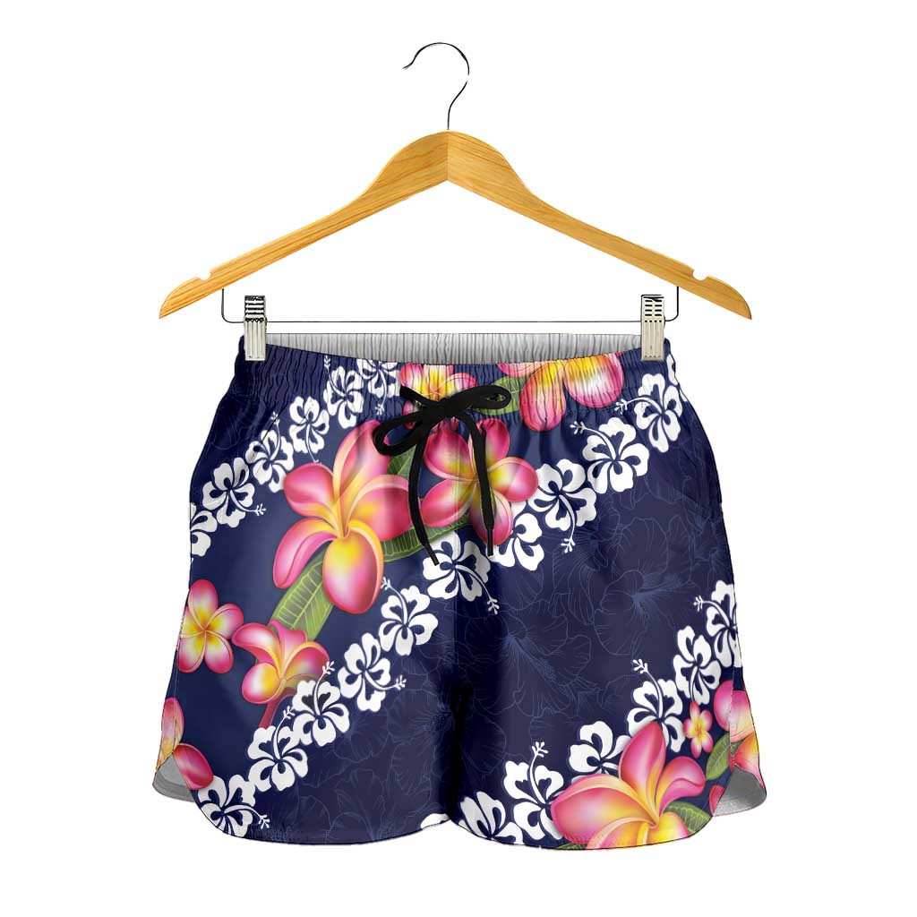 Blue Polynesia Shorts for Women Plumeria With Hibiscus Pattern Tropical Vibes - Polynesian Pride