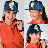 Blue Polynesia Snapback Cap Plumeria Tropical Leaves With Galaxy Polynesian Art - Polynesian Pride