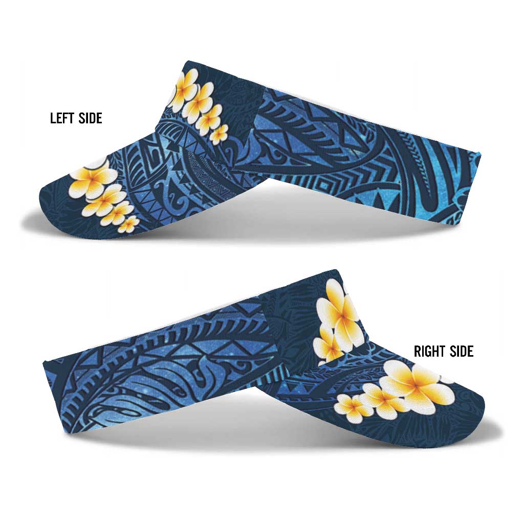 Blue Polynesia Sun Visor Cap Plumeria Tropical Leaves With Galaxy Polynesian Art