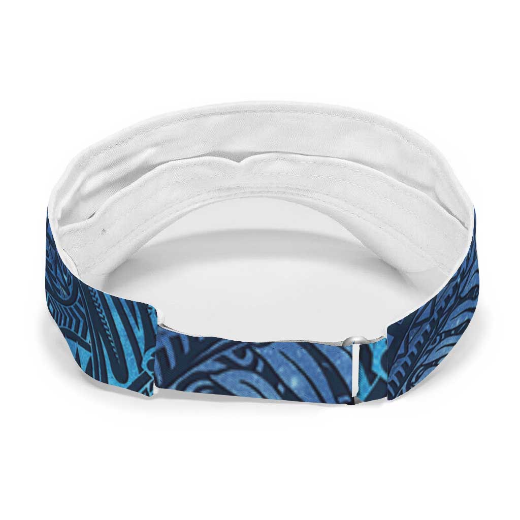 Blue Polynesia Sun Visor Cap Plumeria Tropical Leaves With Galaxy Polynesian Art