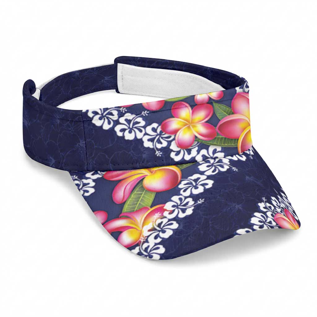 Blue Polynesia Sun Visor Cap Plumeria With Hibiscus Pattern Tropical Vibes