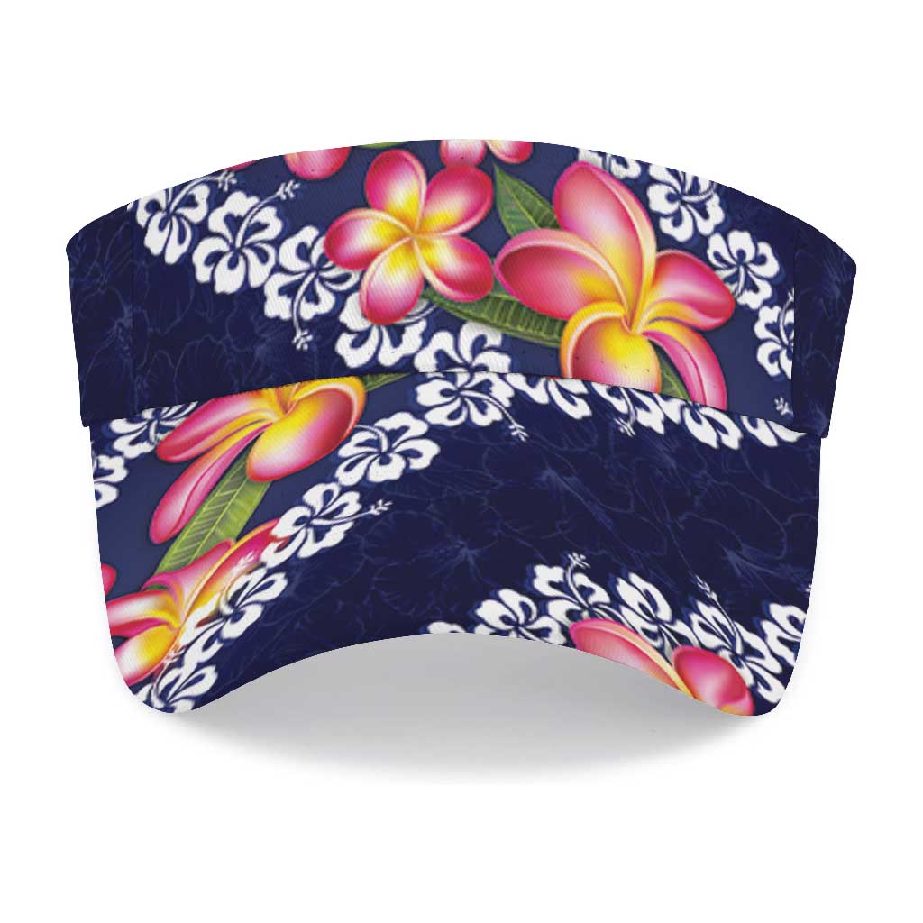 Blue Polynesia Sun Visor Cap Plumeria With Hibiscus Pattern Tropical Vibes