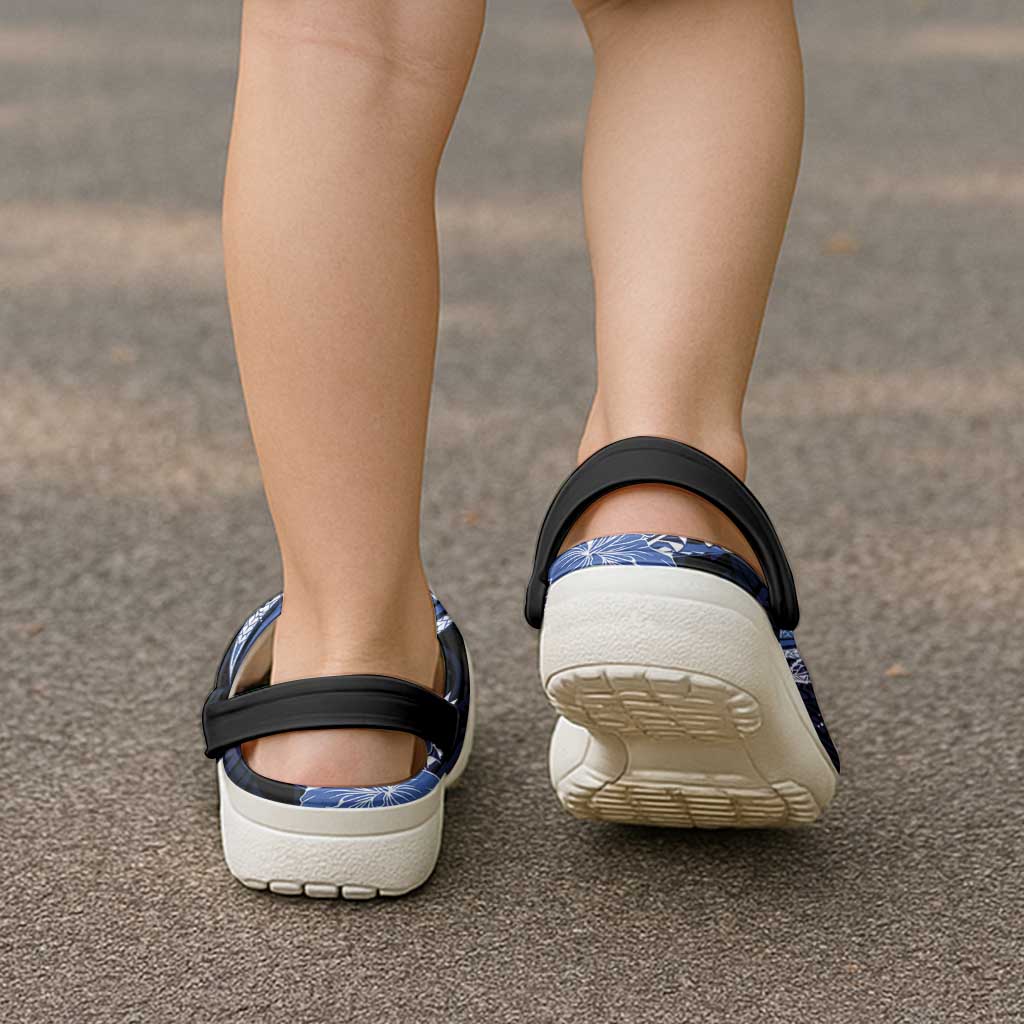 Blue Polynesian Pattern With Tropical Flowers Clogs Shoes - Polynesian Pride