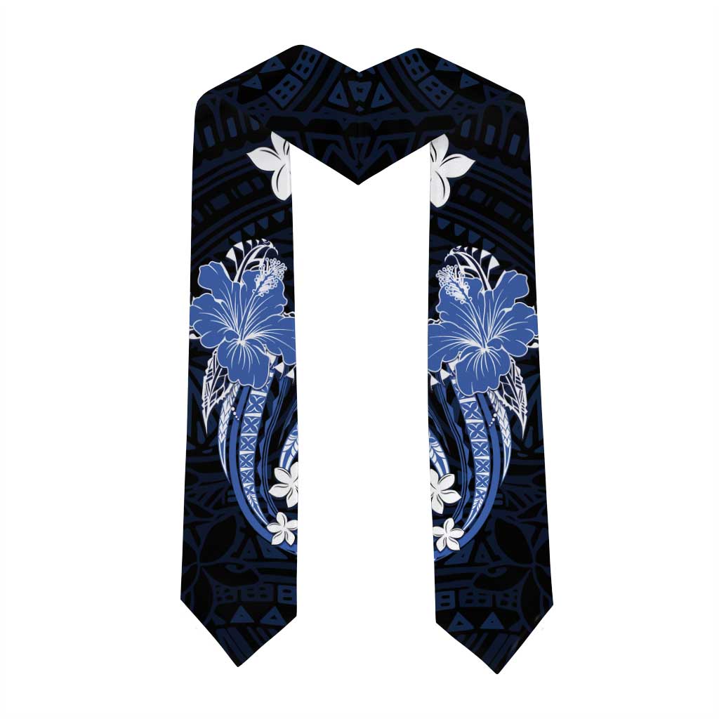 Blue Polynesian Pattern With Tropical Flowers Graduation Stole