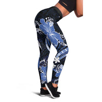 Blue Polynesian Pattern With Tropical Flowers Leggings - Polynesian Pride