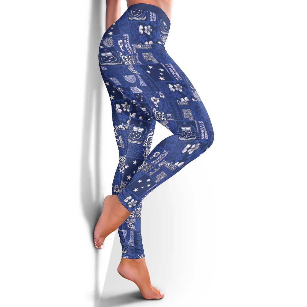 Blue Samoa Manuia Le Kerisimasi Leggings Pacific Patchwork Xmas Vibes - Polynesian Pride