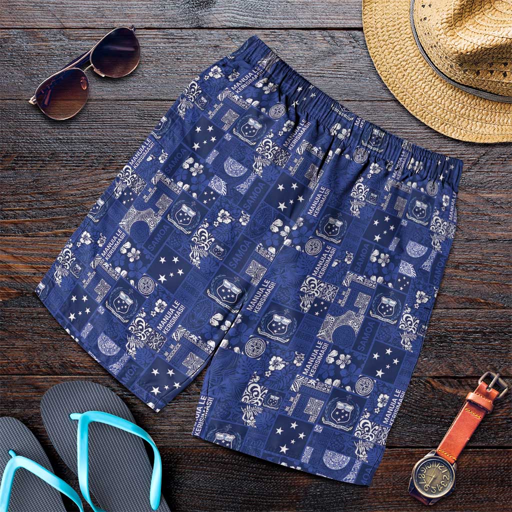 Blue Samoa Manuia Le Kerisimasi Shorts for Men Pacific Patchwork Xmas Vibes - Polynesian Pride