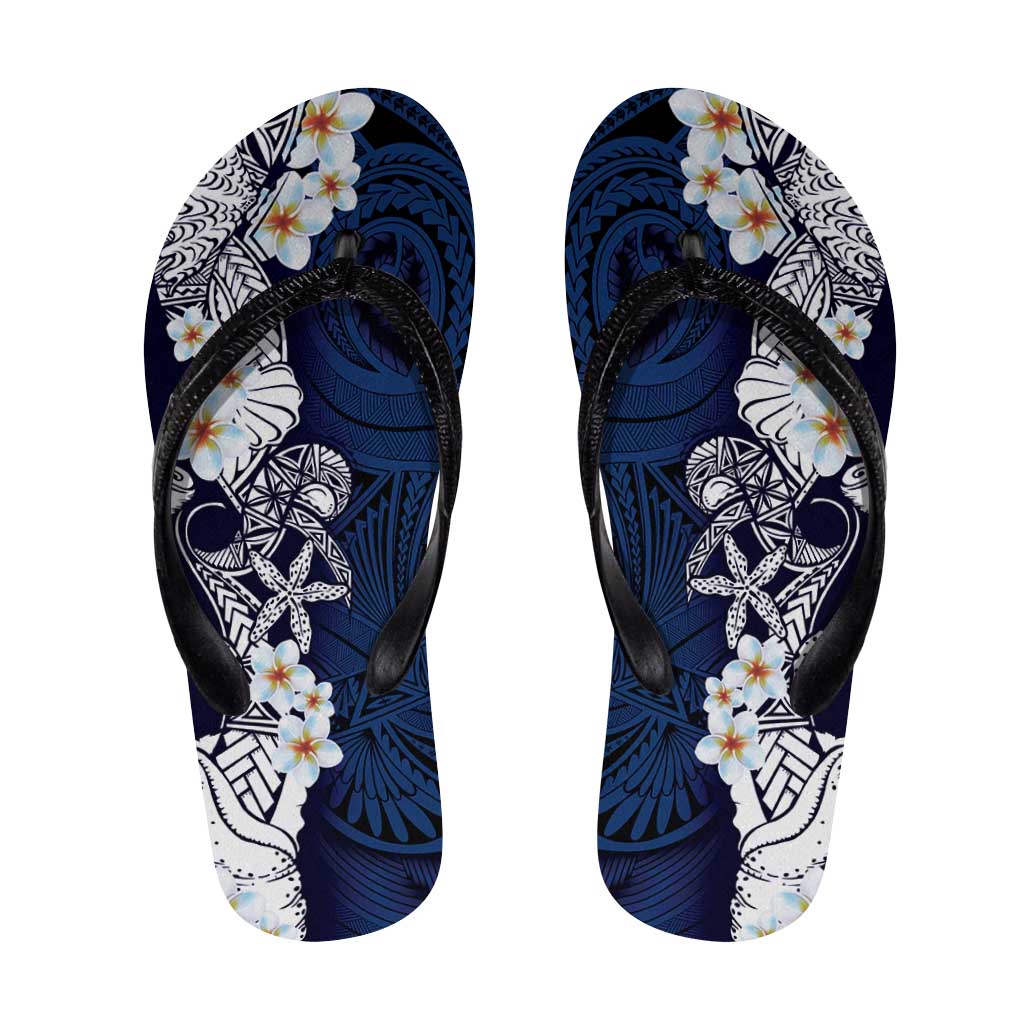Blue Samoa Tattoo Flip Flops Plumeria Samoan Ocean Tatau Pattern - Polynesian Pride