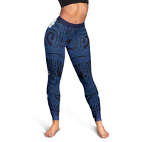 Blue Samoa Tattoo Leggings Plumeria Samoan Ocean Tatau Pattern - Polynesian Pride