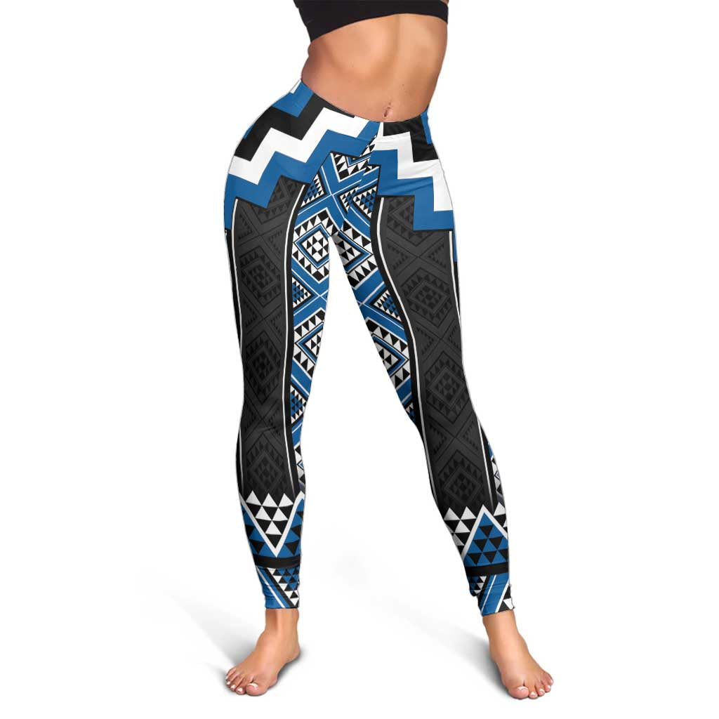 Blue Taniko Aotearoa Leggings Niho Taniwha Mix Poutama LT14