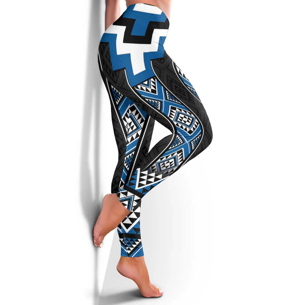 Blue Taniko Aotearoa Leggings Niho Taniwha Mix Poutama LT14