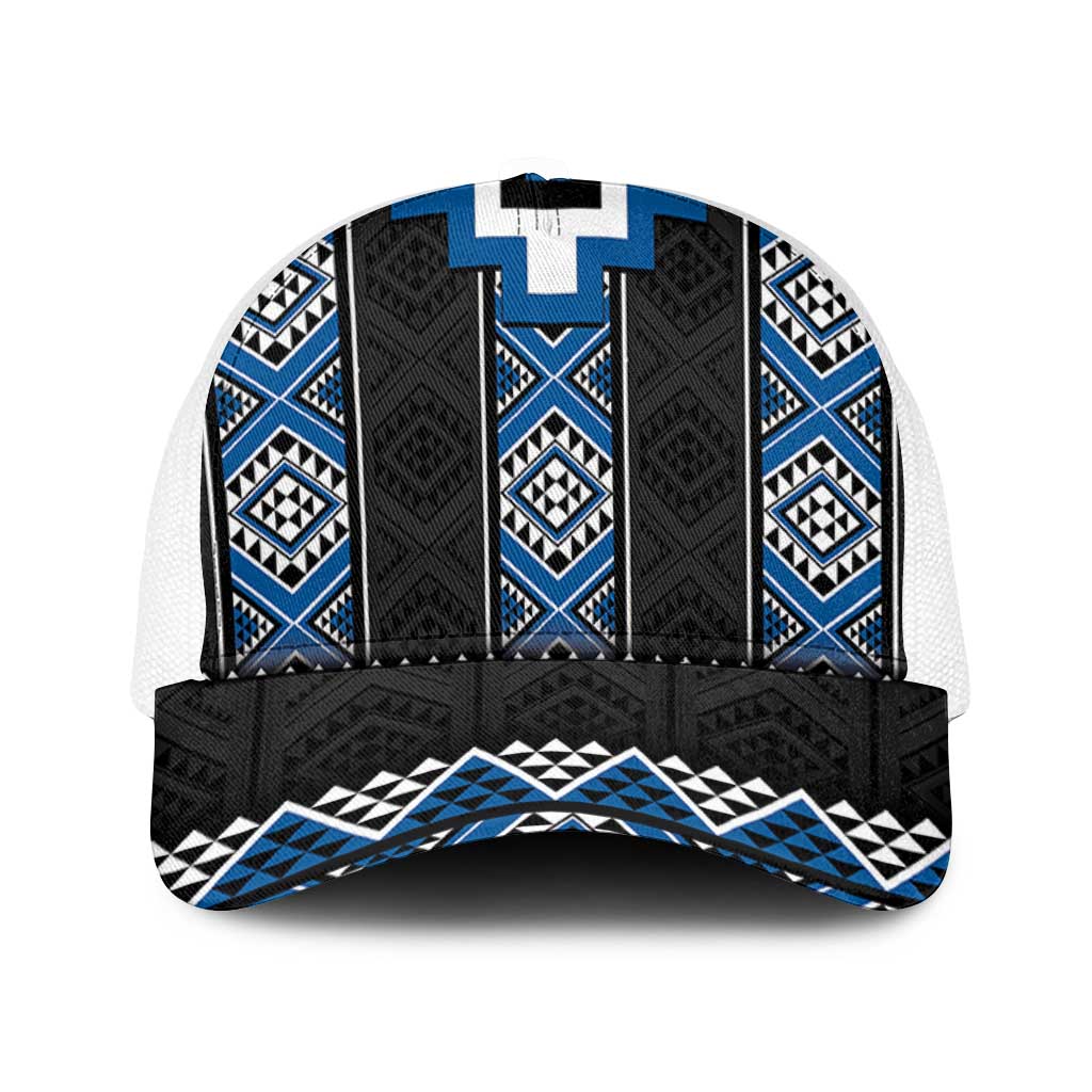 Blue Taniko Aotearoa Mesh Trucker Cap Niho Taniwha Mix Poutama - Polynesian Pride