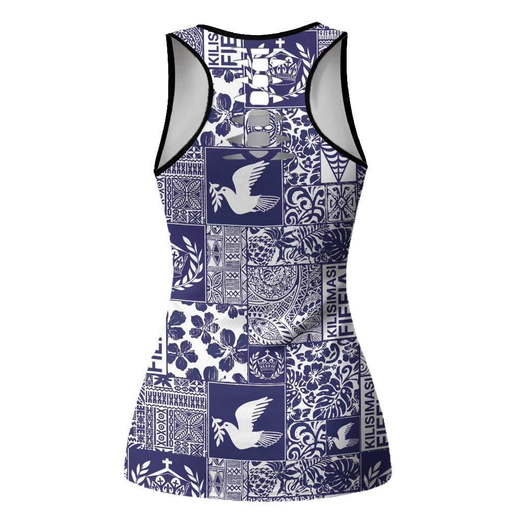 Blue Tonga Kilisimasi Fiefia Hollow Tank Top Pacific Patchwork Xmas Vibes - Polynesian Pride