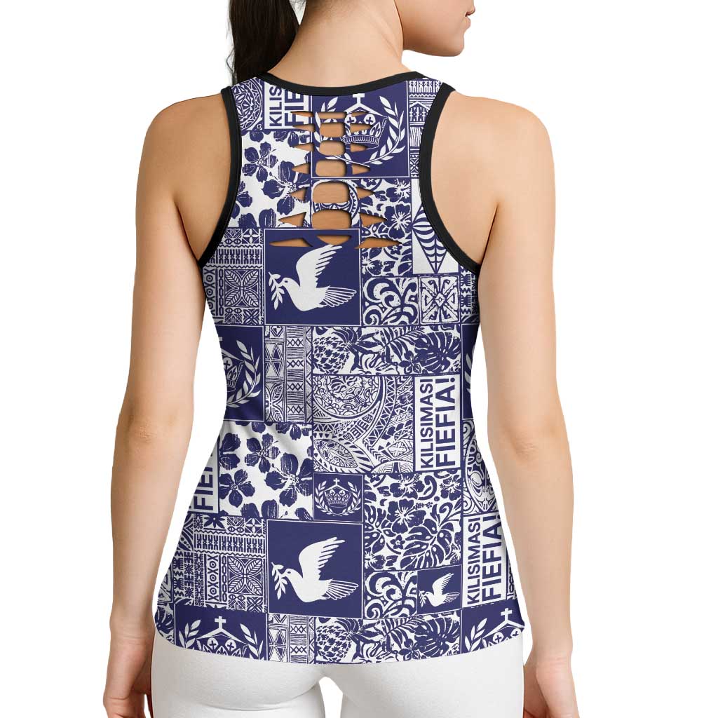 Blue Tonga Kilisimasi Fiefia Hollow Tank Top Pacific Patchwork Xmas Vibes - Polynesian Pride