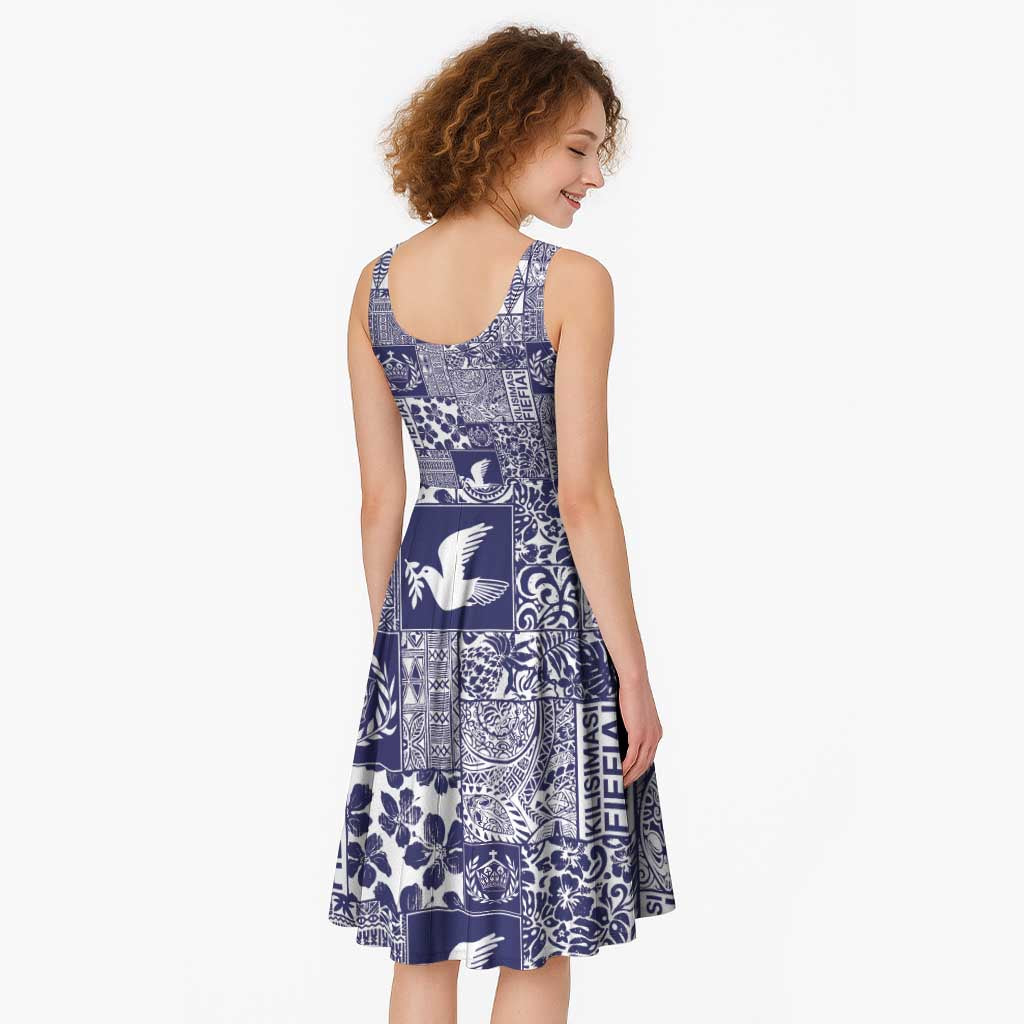Blue Tonga Kilisimasi Fiefia Midi Dress Pacific Patchwork Xmas Vibes - Polynesian Pride