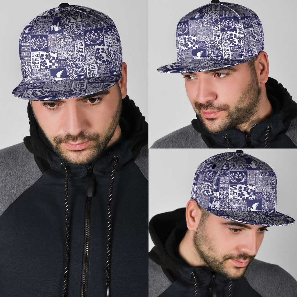 Blue Tonga Kilisimasi Fiefia Snapback Cap Pacific Patchwork Xmas Vibes - Polynesian Pride