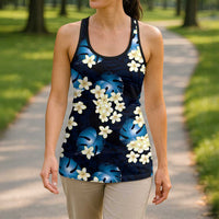 Blue Tropical Hawaii Hollow Tank Top Seamless Monstera Plumeria Hawaiian Pattern - Polynesian Pride