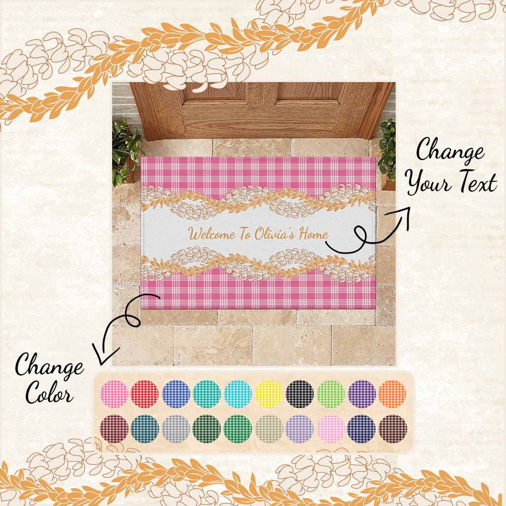 Custom Hawaii Palaka Rubber Doormat Puakenikeni Lei Traditional Hawaii-plaid CTM14