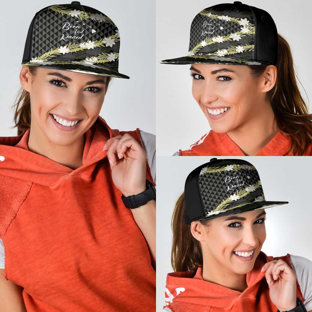Born And Raised Aloha Hawaii Snapback Cap Kanaka Kakau Hawaiian Tiare Pakalana Lei - Polynesian Pride