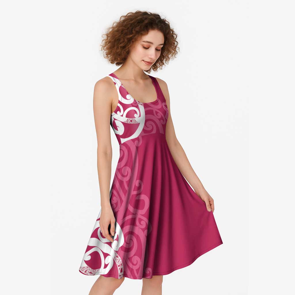 Breast Cancer Awareness Maori Midi Dress Koru Kowhaiwhai - Polynesian Pride