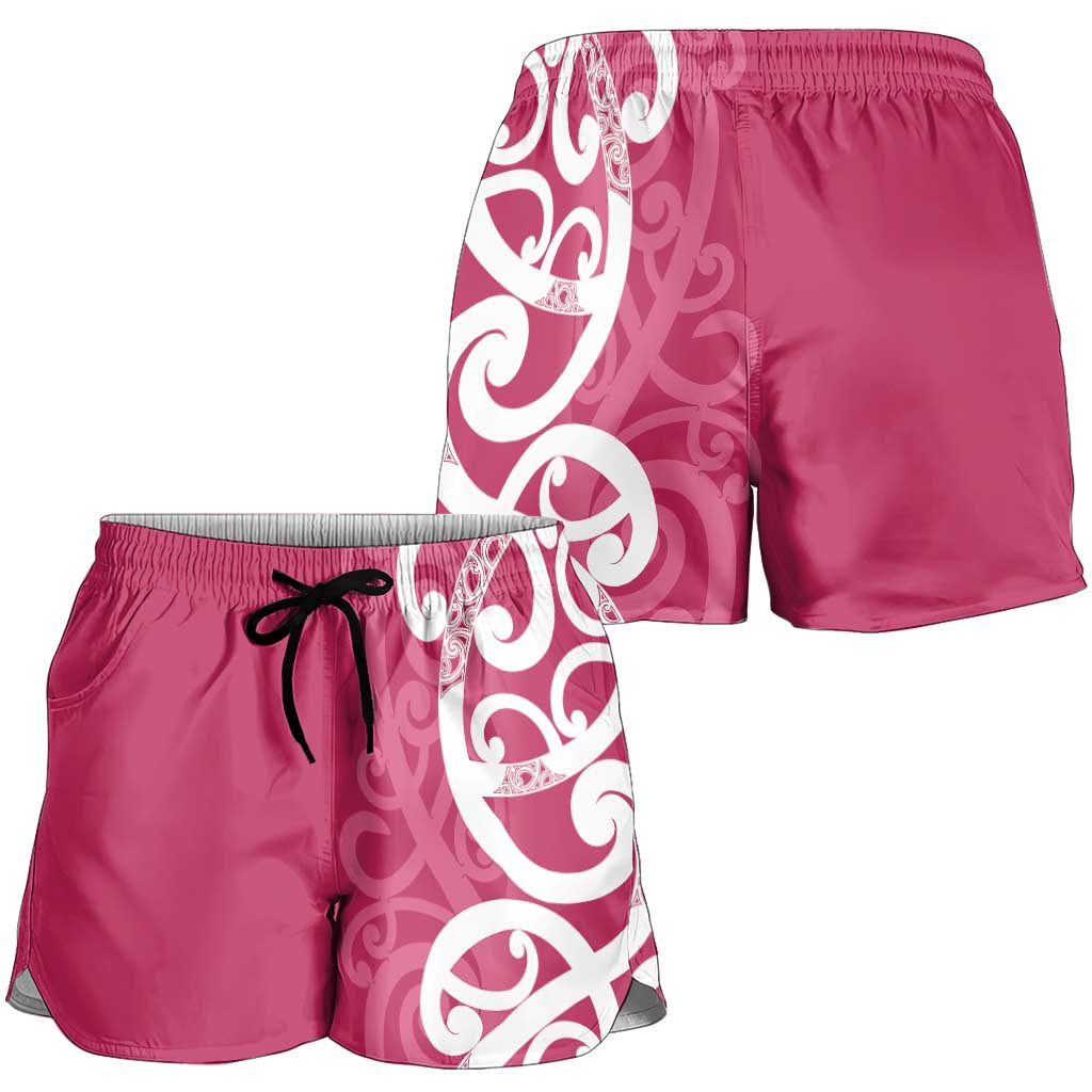 Breast Cancer Awareness Maori Shorts for Women Koru Kowhaiwhai - Polynesian Pride