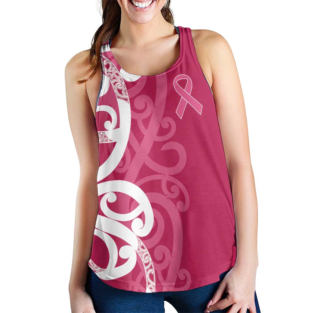 Breast Cancer Awareness Maori Women Racerback Tank Koru Kowhaiwhai - Polynesian Pride