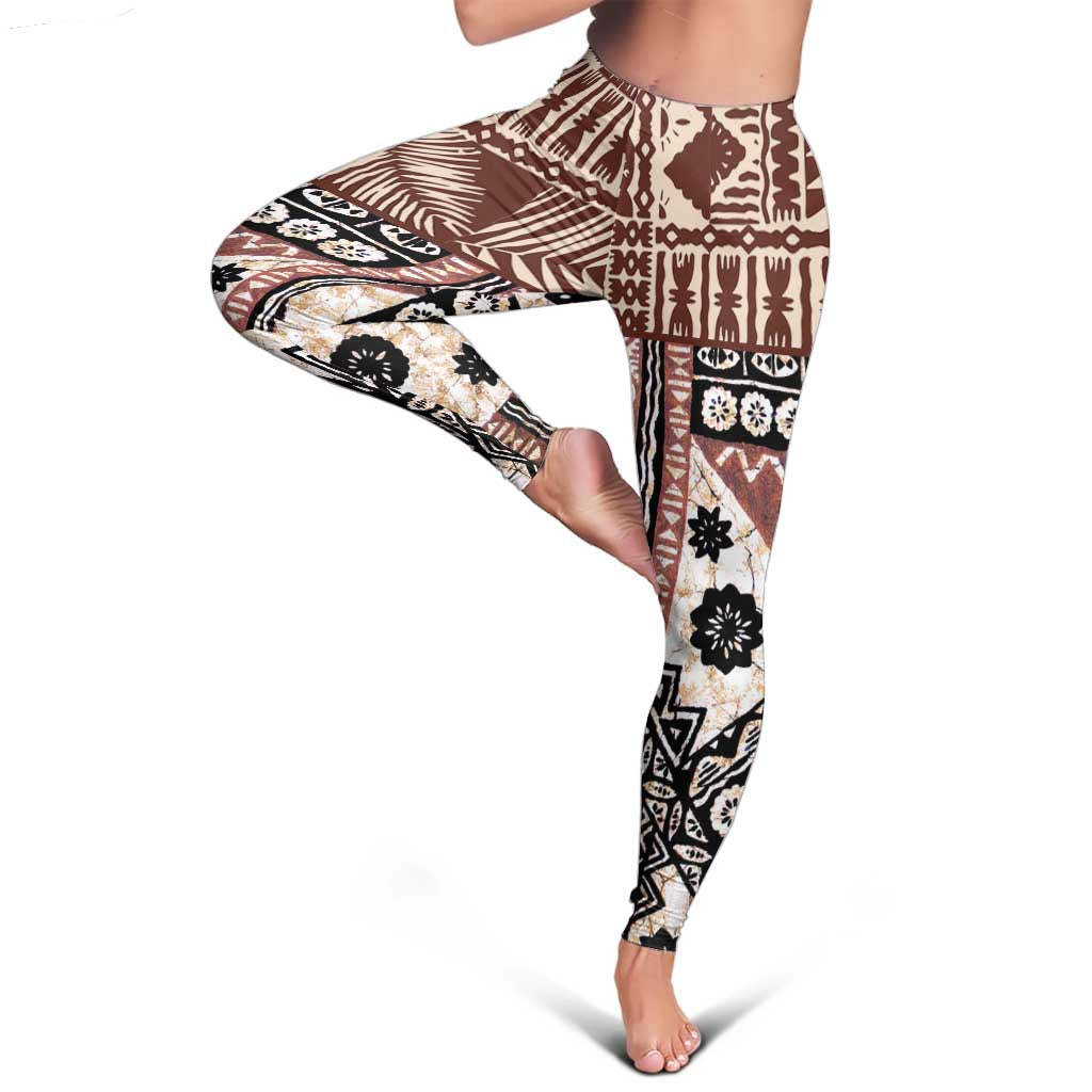 Brown Bula Fiji Leggings Unique Masi Tapa Pattern - Polynesian Pride