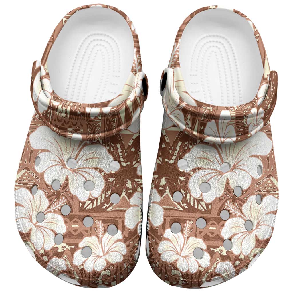 Brown Bula Fiji Masi Hibiscus Seamless Clogs Shoes