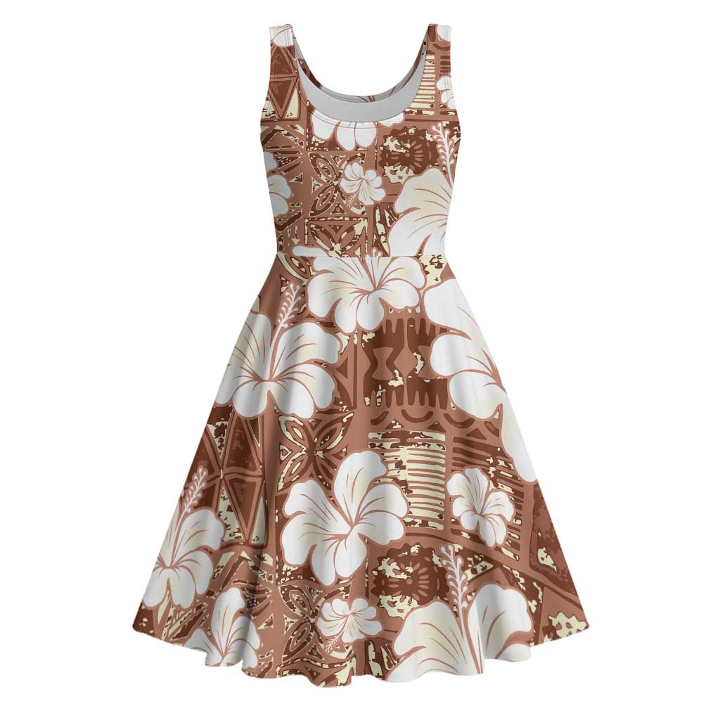 Brown Bula Fiji Masi Hibiscus Seamless Midi Dress