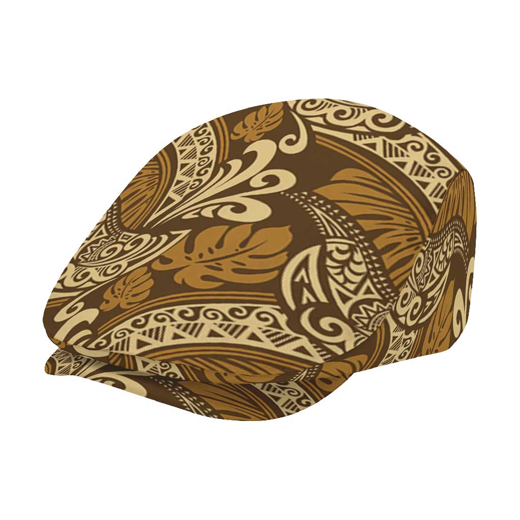 Brown Gold Monstera Jeff Hat Polynesian Tribal Pattern - Polynesian Pride