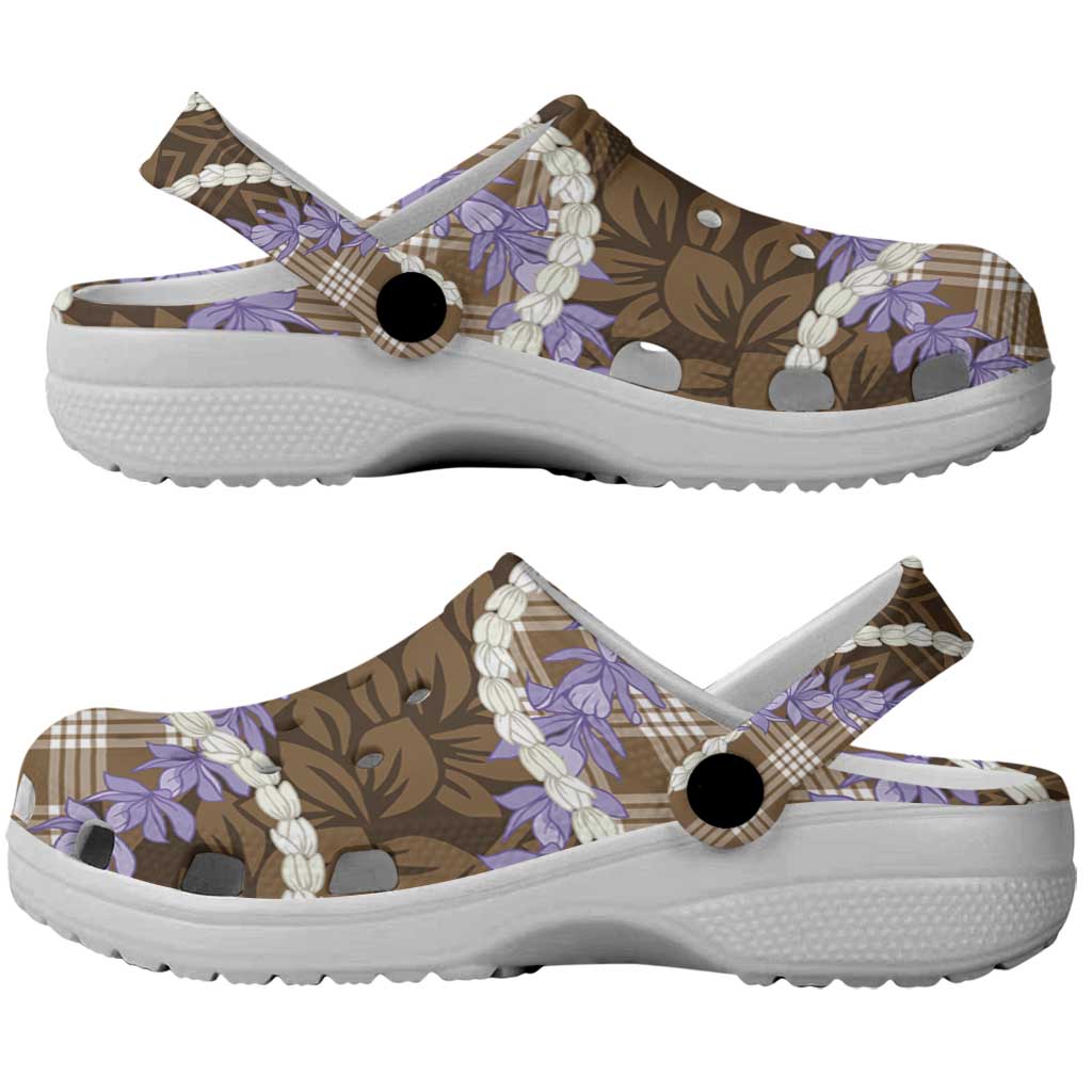 Brown Hawaii Palaka Honohono Pikake Clogs Shoes Hawaiian Orchid Lei Polynesian Pattern - Polynesian Pride