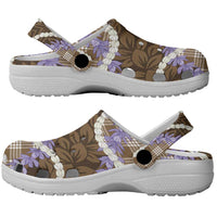 Brown Hawaii Palaka Honohono Pikake Clogs Shoes Hawaiian Orchid Lei Polynesian Pattern - Polynesian Pride