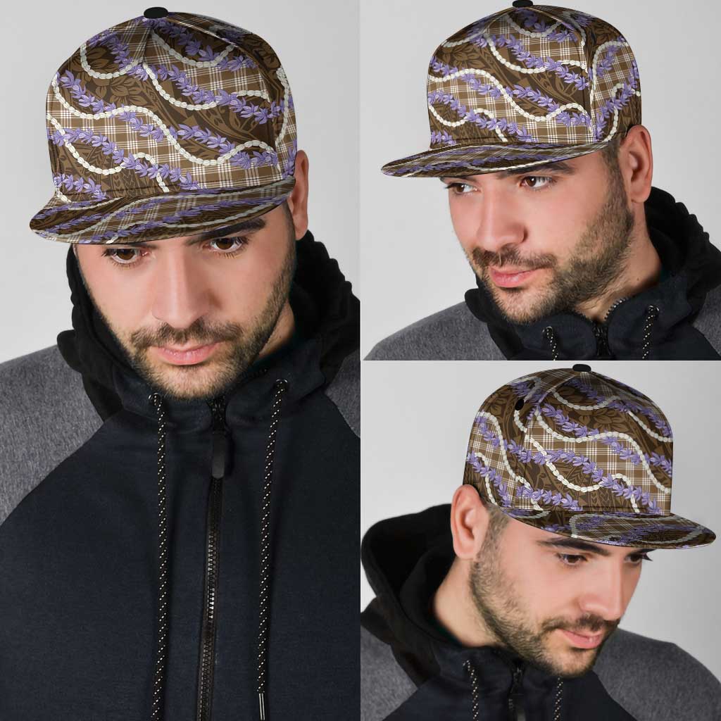 Brown Hawaii Palaka Honohono Pikake Snapback Cap Hawaiian Orchid Lei Polynesian Pattern - Polynesian Pride