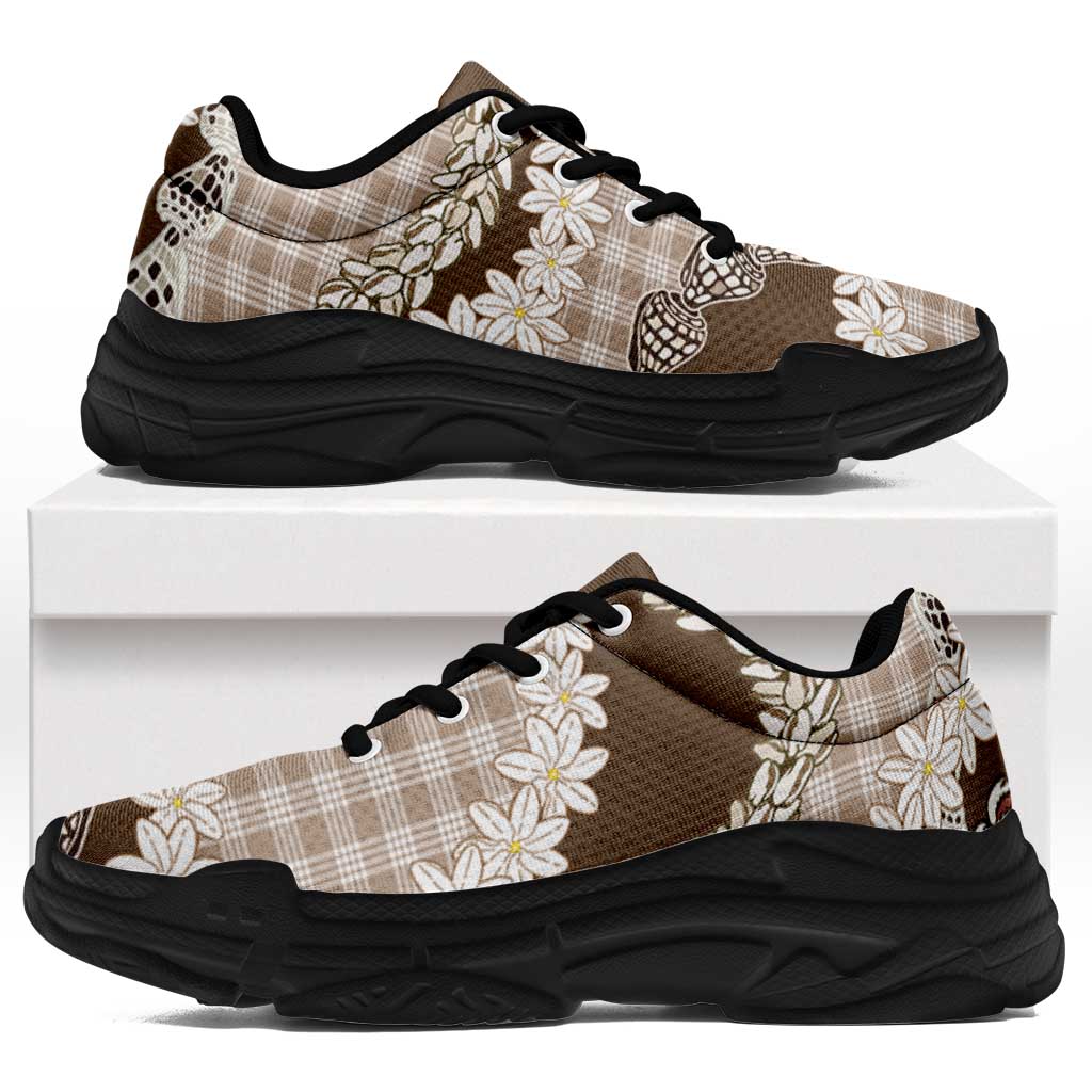 Brown Hawaii Tiare and Shell Lei Chunky Sneakers Hawaiian Palaka Luxury Vibes - Polynesian Pride
