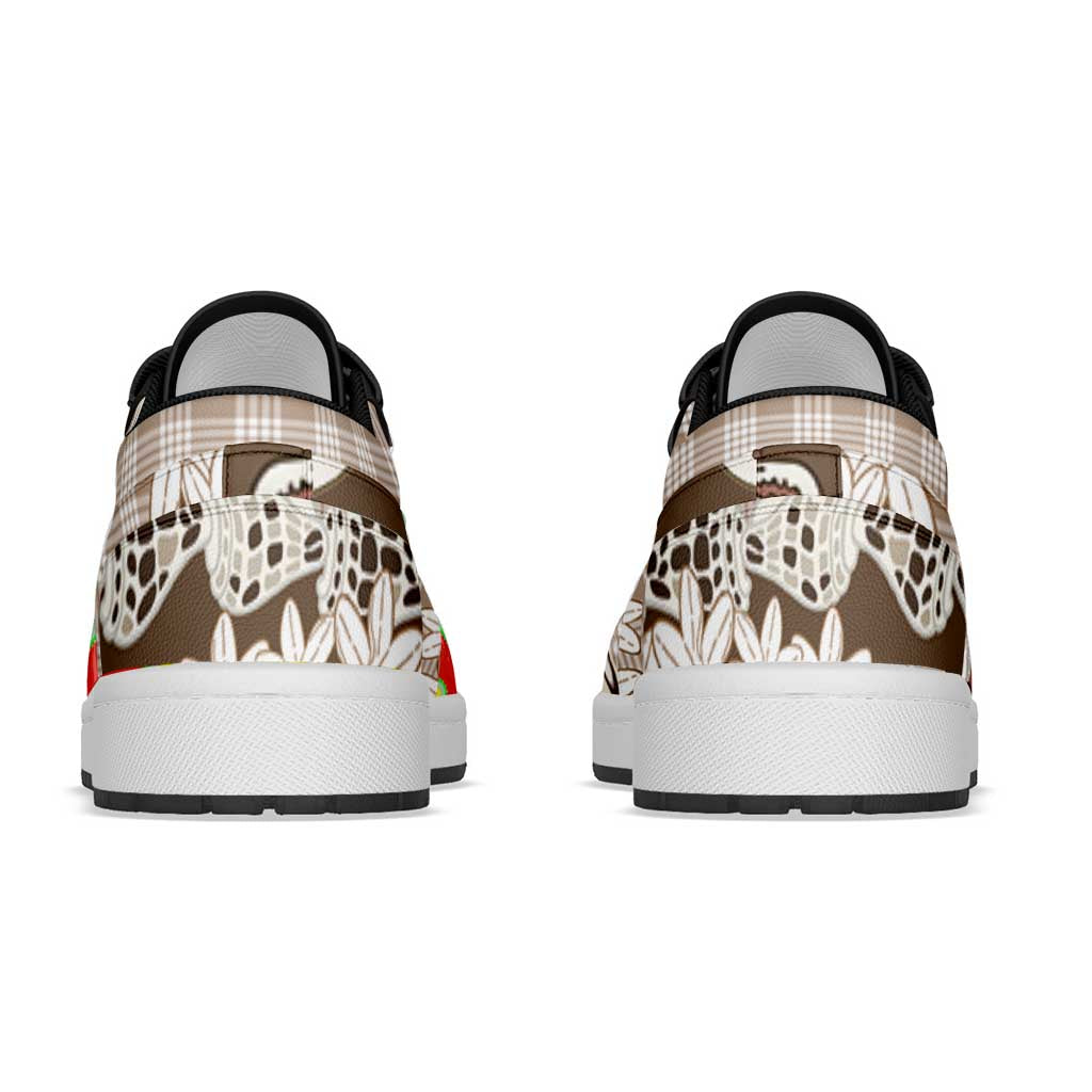 Brown Hawaii Tiare and Shell Lei Low Sneakers Hawaiian Palaka Luxury Vibes - Polynesian Pride