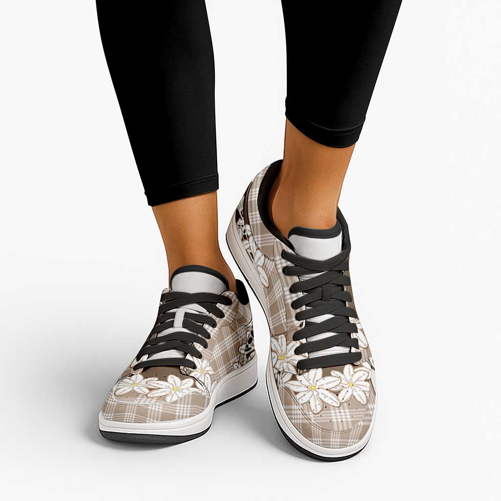 Brown Hawaii Tiare and Shell Lei Low Sneakers Hawaiian Palaka Luxury Vibes - Polynesian Pride