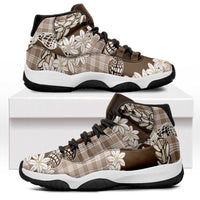 Brown Hawaii Tiare and Shell Lei Sneakers J11 Hawaiian Palaka Luxury Vibes - Polynesian Pride