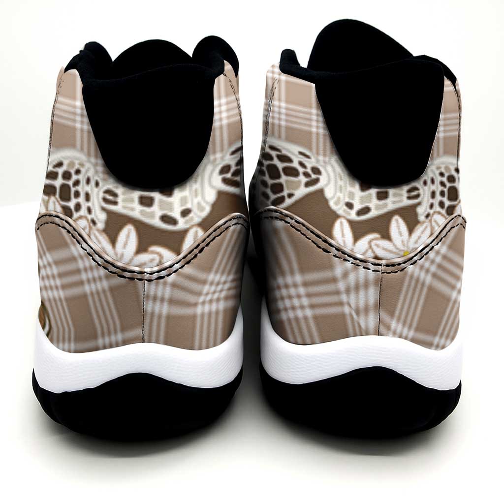 Brown Hawaii Tiare and Shell Lei Sneakers J11 Hawaiian Palaka Luxury Vibes - Polynesian Pride