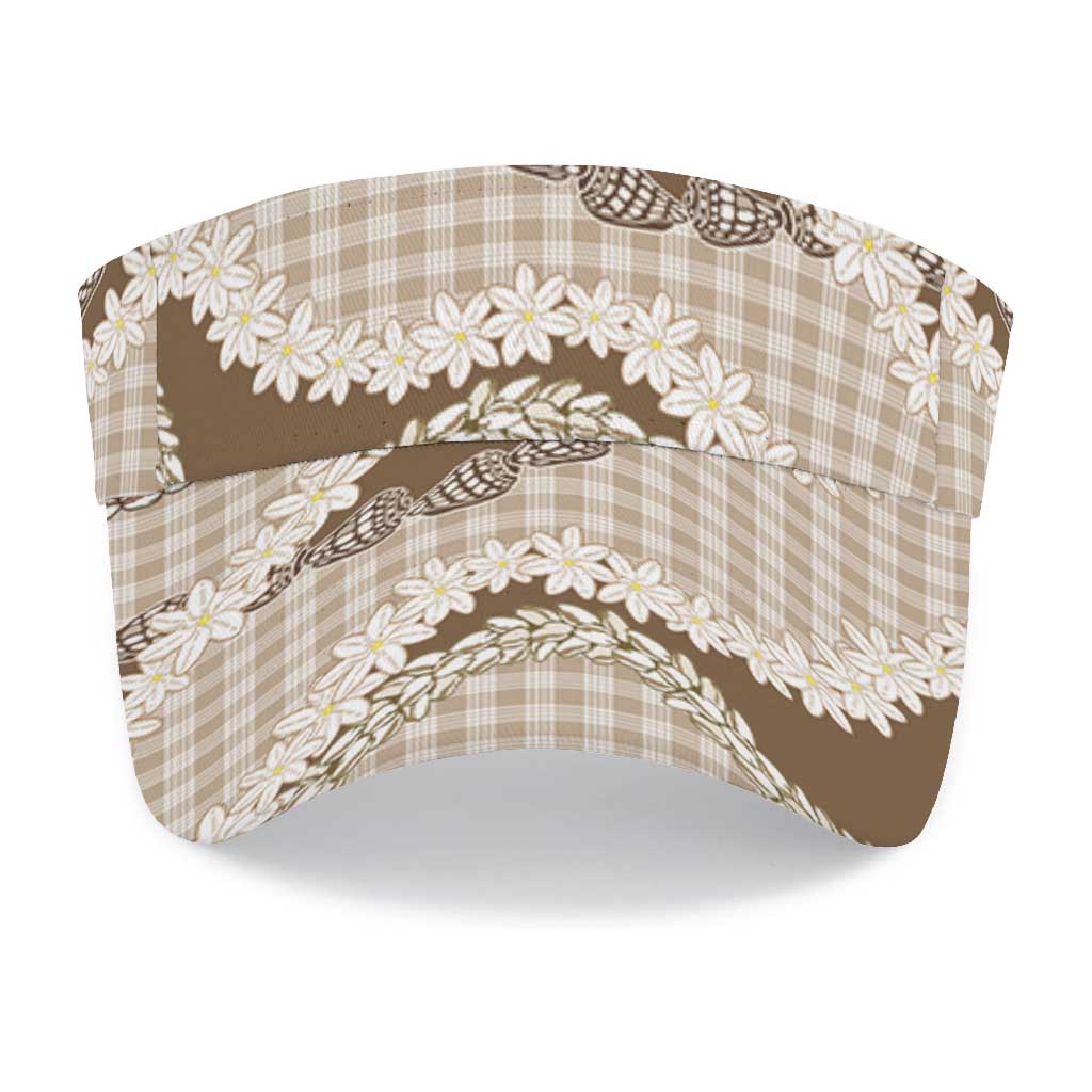 Brown Hawaii Tiare and Shell Lei Sun Visor Cap Hawaiian Palaka Luxury Vibes