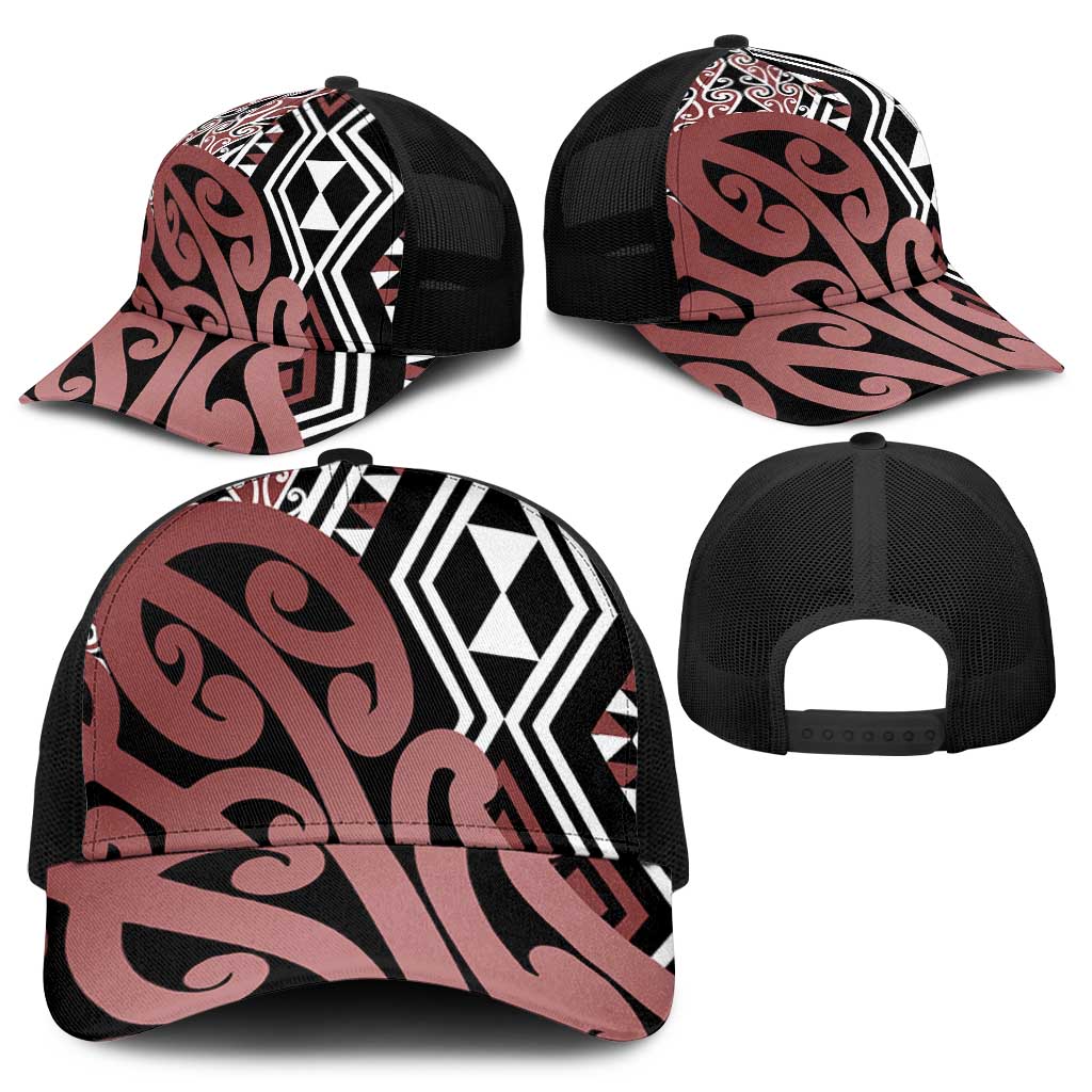 Brown New Zealand Baseball Net Cap Aotearoa Kowhaiwhai Mix Taniko Art - Polynesian Pride