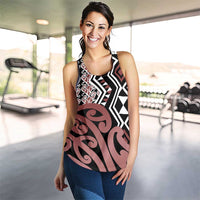 Brown New Zealand Women Racerback Tank Aotearoa Kowhaiwhai Mix Taniko Art LT14