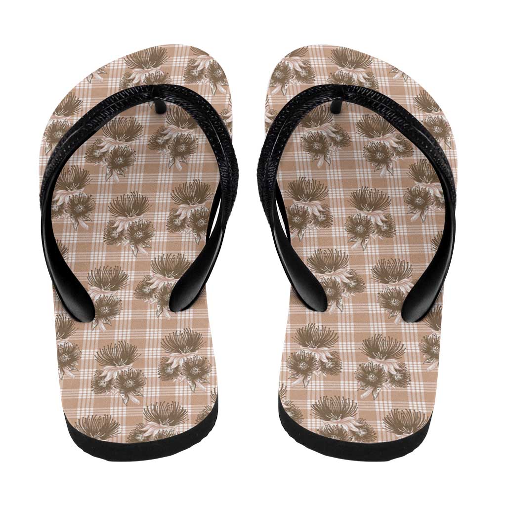 Brown Palaka Hawaii Flip Flops Hawaiian Lehua Blossoms