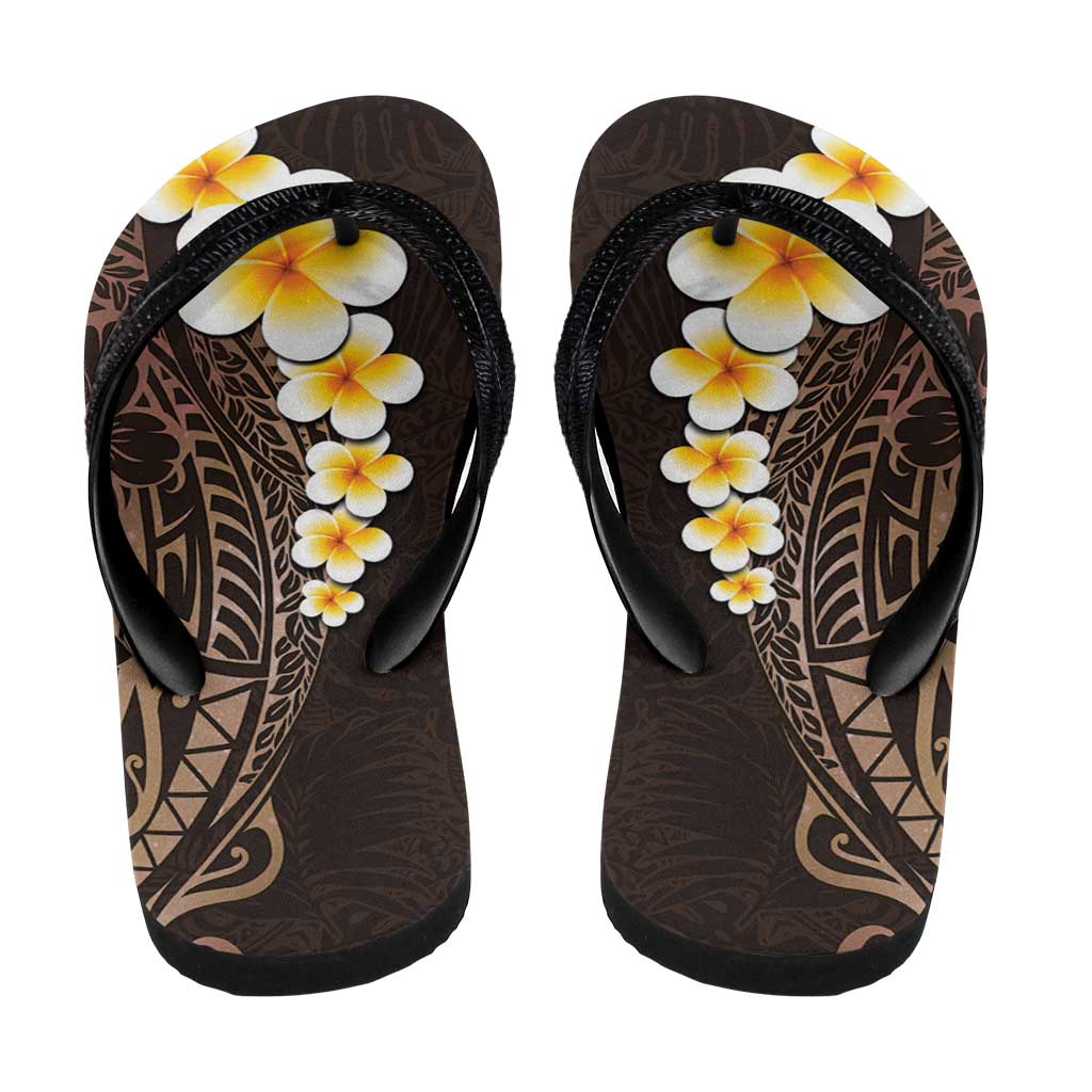 Brown Polynesia Flip Flops Plumeria Tropical Leaves Galaxy Polynesian Art - Polynesian Pride