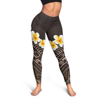 Brown Polynesia Leggings Plumeria Tropical Leaves With Galaxy Polynesian Art - Polynesian Pride