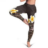 Brown Polynesia Leggings Plumeria Tropical Leaves With Galaxy Polynesian Art - Polynesian Pride